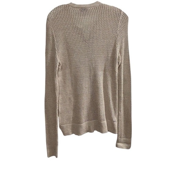 LOFT Women's Beige Gold Metalllic Open Stitch Cardigan Size M Long Sleeve - Picture 6 of 7